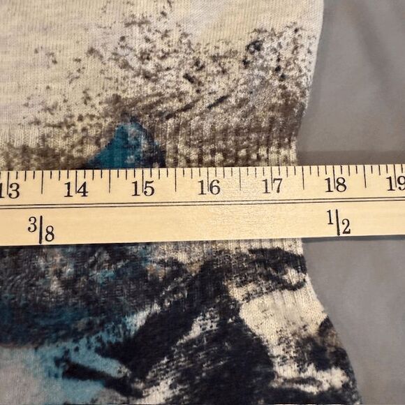Nic + Zoe Peplum Button Front Cardigan Aqua Leaf Print on Cream Size Large - Picture 8 of 11